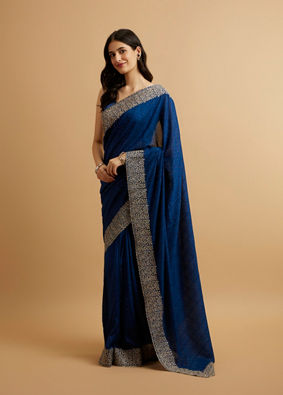 alt message - Mohey Women Indigo Blue Bel Buti Patterned Saree with Stone Embellishment image number 2